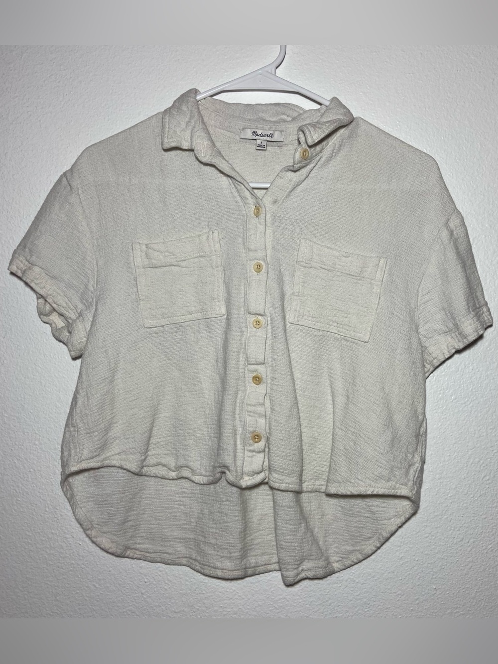 Madewell Breezewoven Beachside Top - Off White Short Sleeve Button Up